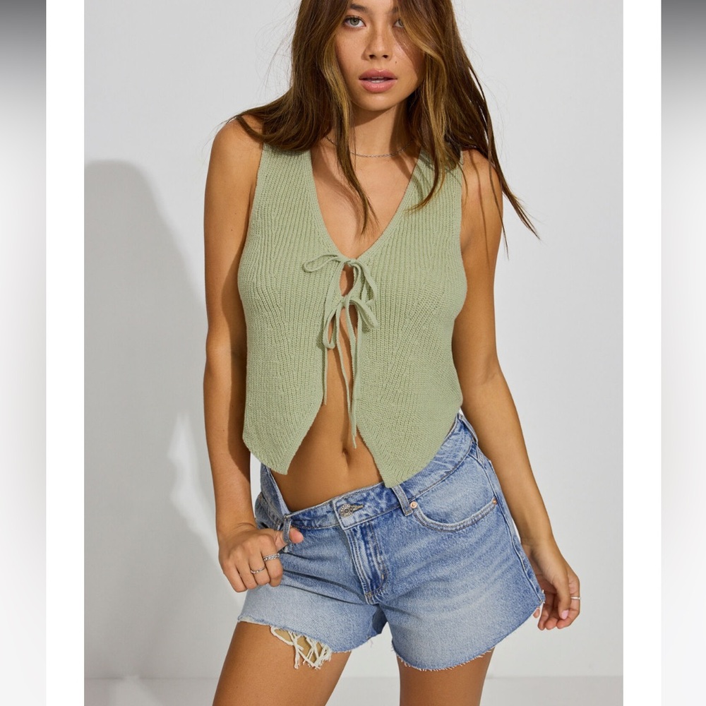 NWT Garage Tie Front Vest Desert Sage Green